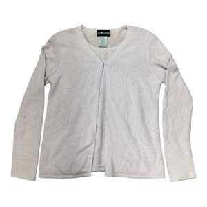 Sag Harbor Medium Beige Long Sleeve Cardigan Sweater 65% Silk Wool Lace Trim